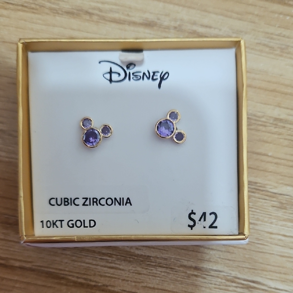 Disney 10kt Gold Earrings with Purple Cubic Zirconia